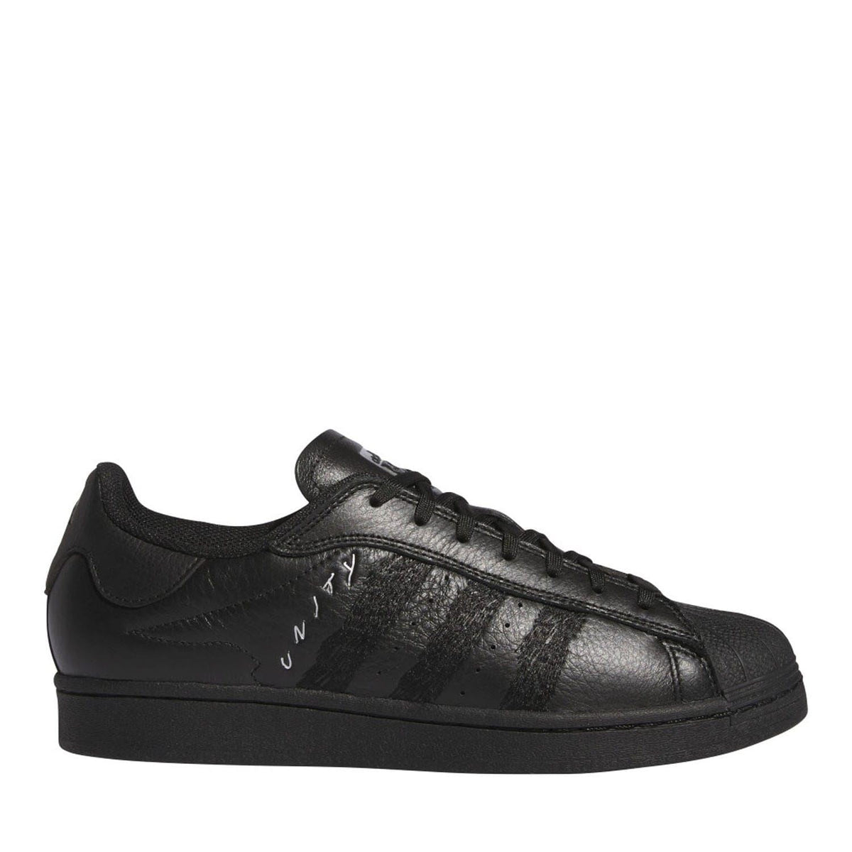 Black lace-up low-top trainers with textured toe and side logo detail
