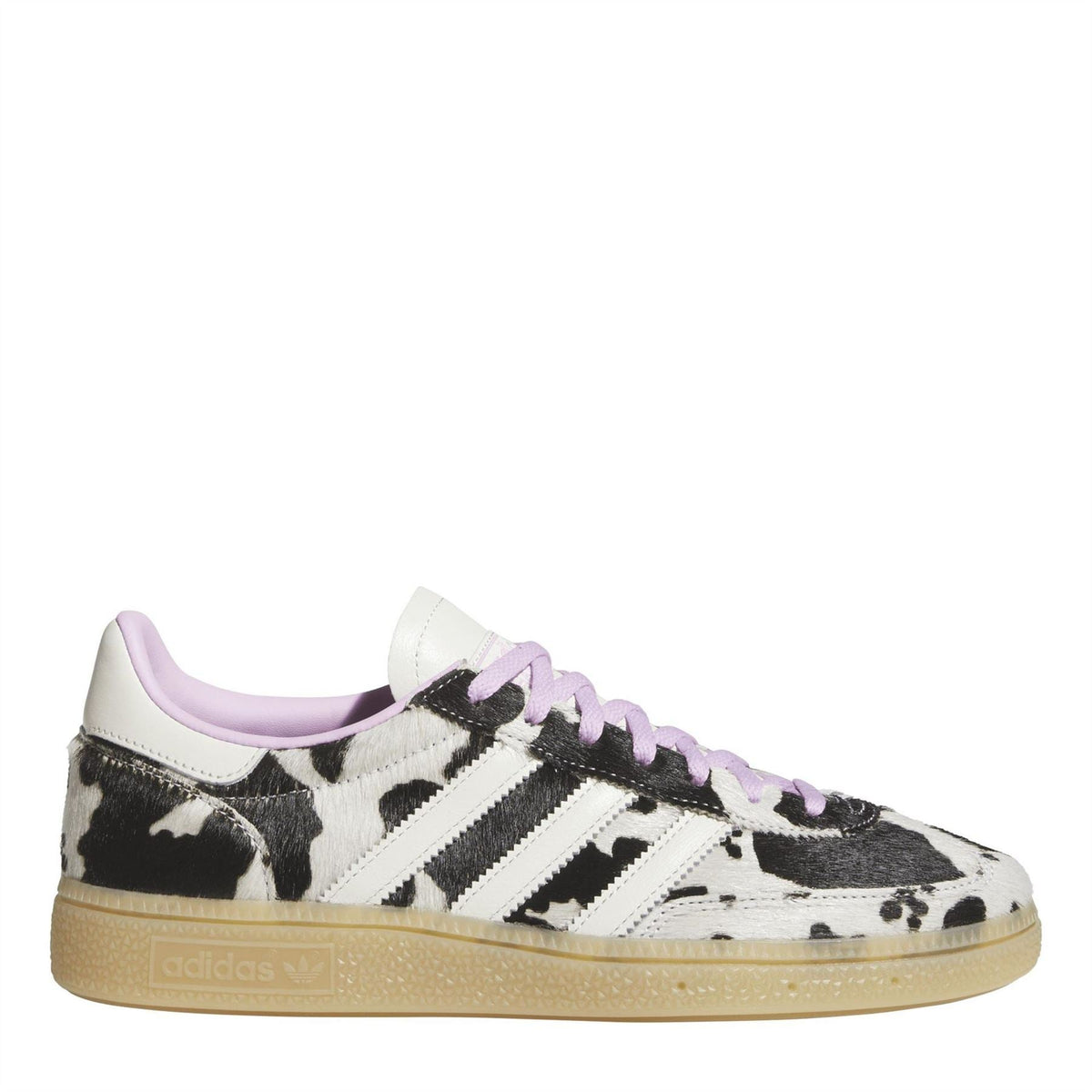 Handball Spezial sneakers in cow print with purple laces, white stripes, gum sole