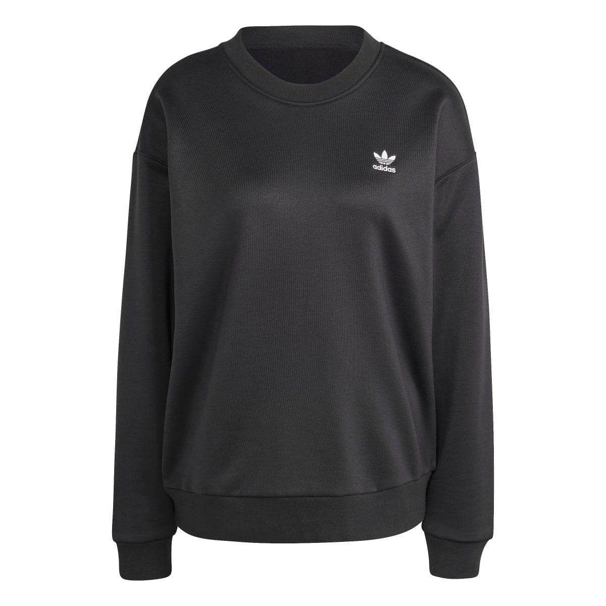 adidas Originals crew sweatshirt in black with small adidas trefoil logo at chest