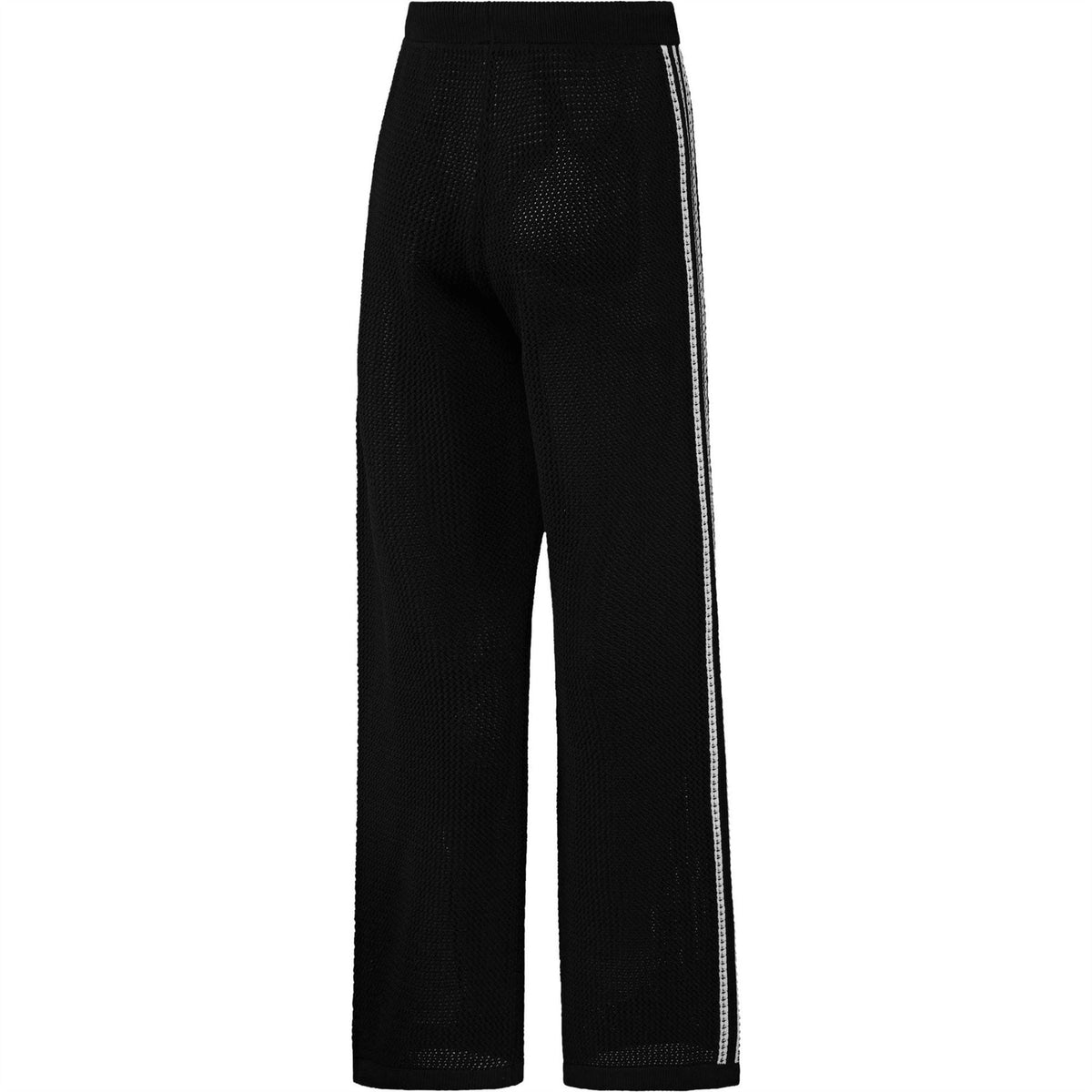 Black women's jersey joggers with side stripe tape and open hem cuffs