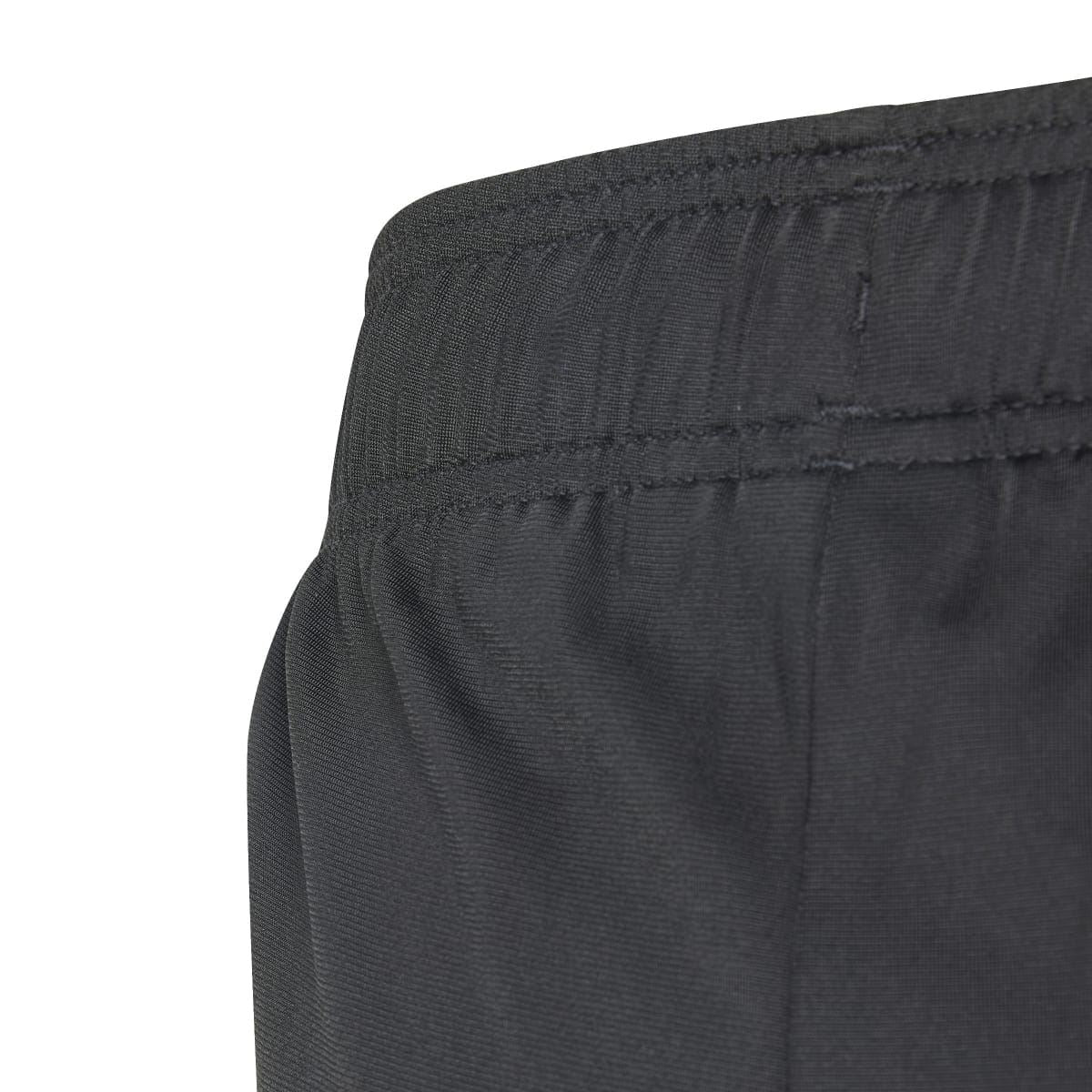 Black shorts with elastic waistband and stitched hem detail