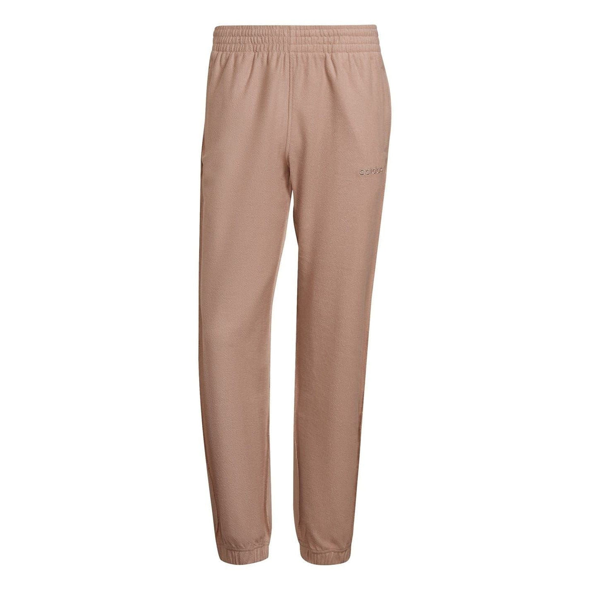 Dusty pink sweatpants with elastic waistband and tapered ankle cuffs