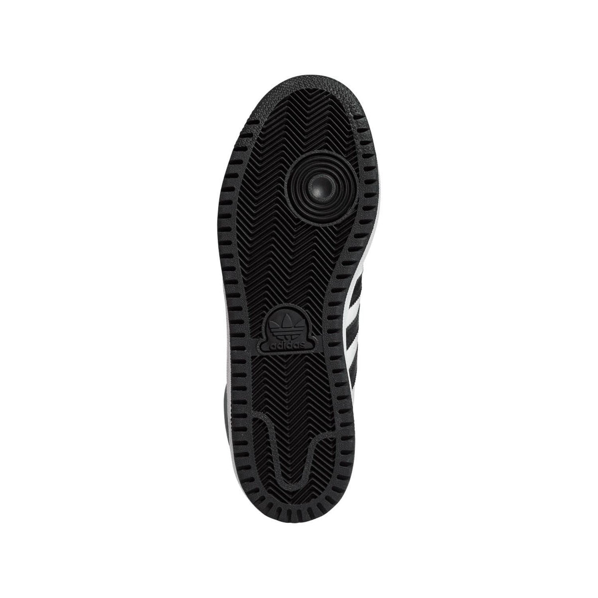 Black rubber outsole with tread pattern on a white high-top sneaker