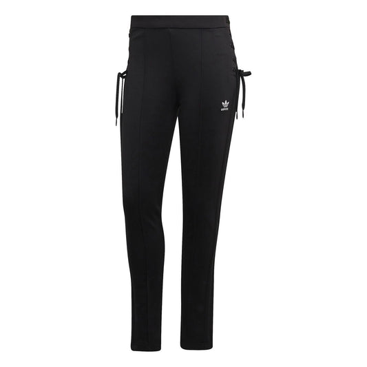Black adidas Originals slim fit running joggers, athletic track pants with tapered legs and elastic waistband, front pockets, and logo detail.
