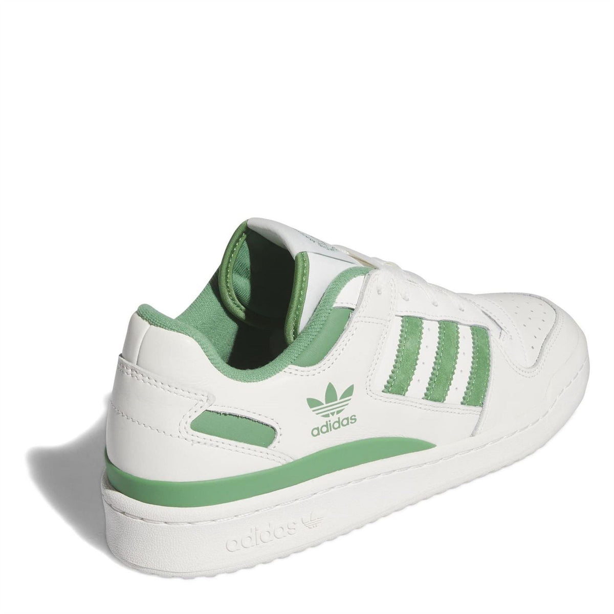 adidas Originals low-top sneakers showing rear panel and green stripe detailing