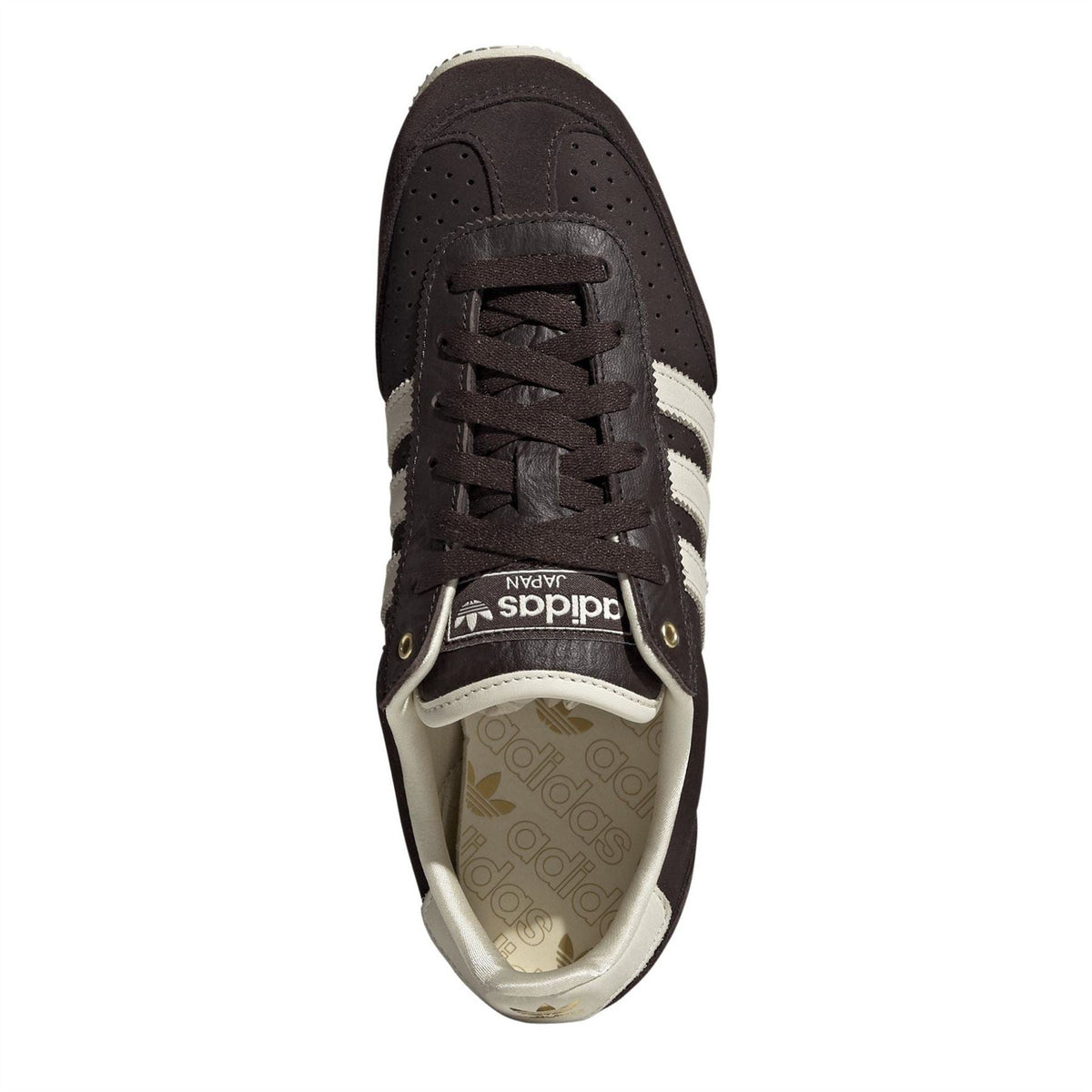 Adidas Originals Japan sneaker, dark brown upper with off-white stripes and laces