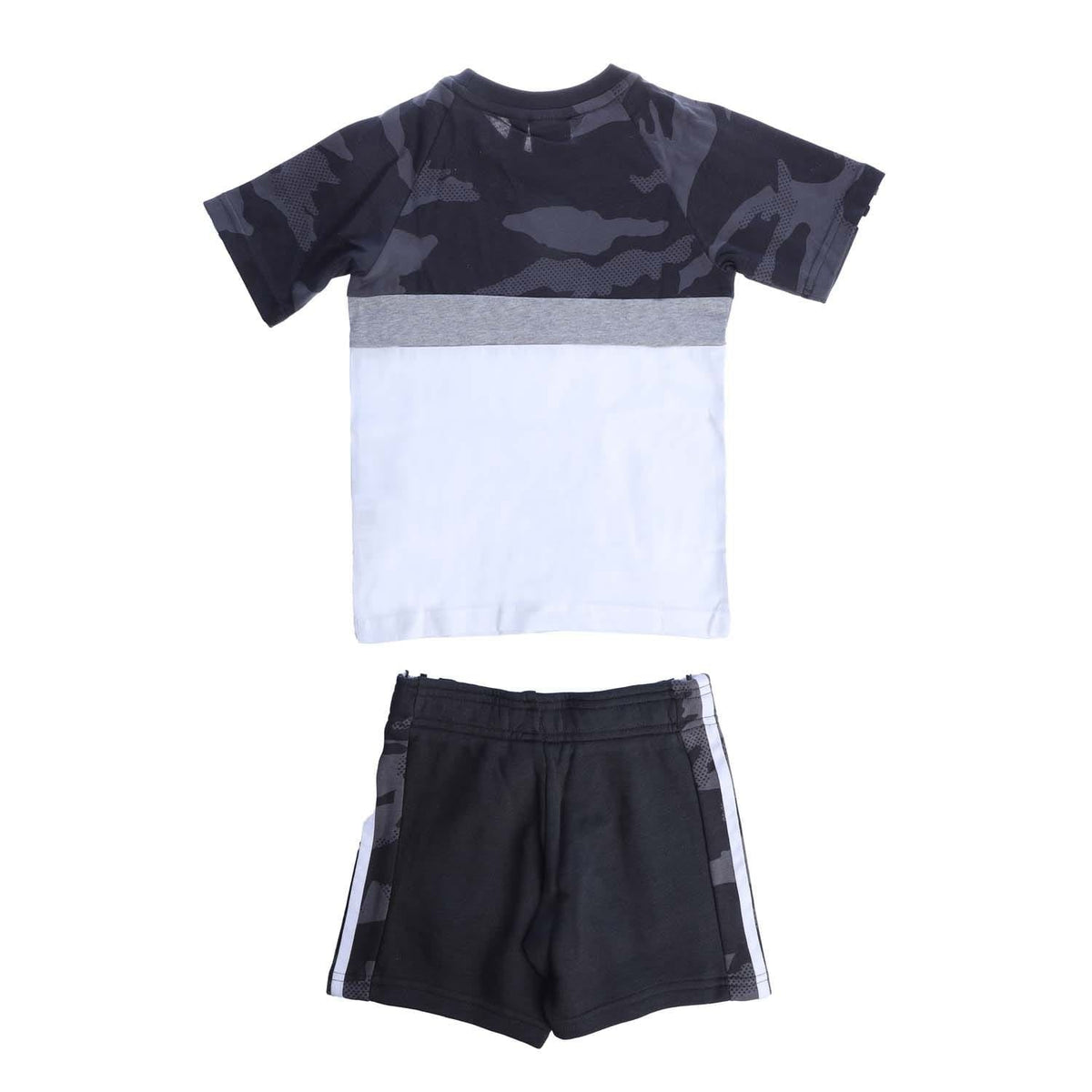 Adidas Originals juniors infant tee and shorts set in blue and white for ages 2-7, featuring the brand's logo and casual style.