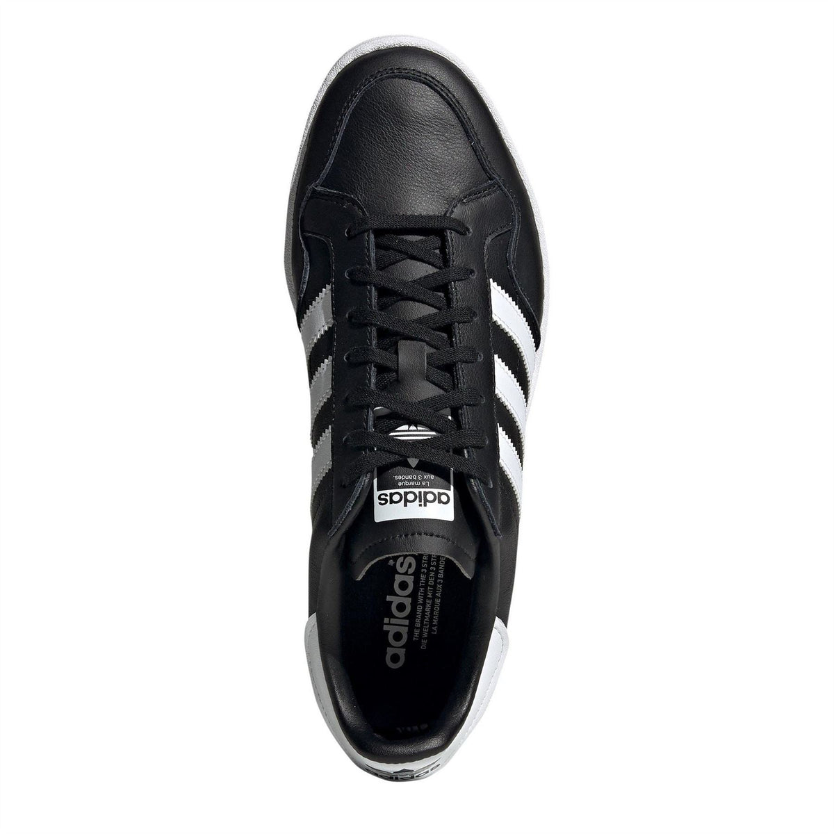 Black adidas lace-up sneakers with logo tongue and dark padded lining