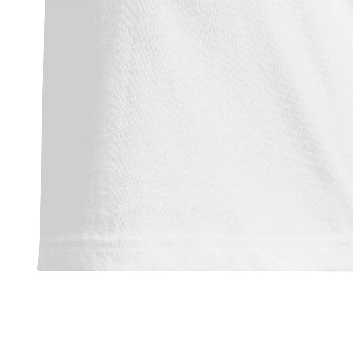 Infant white graphic T-shirt front hem detail, smooth fabric with no print visible