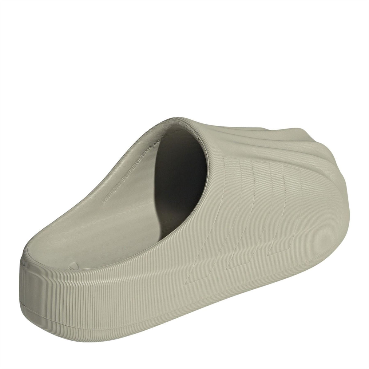 Putty grey slip-on clog with open collar, ribbed upper, and dark interior lining
