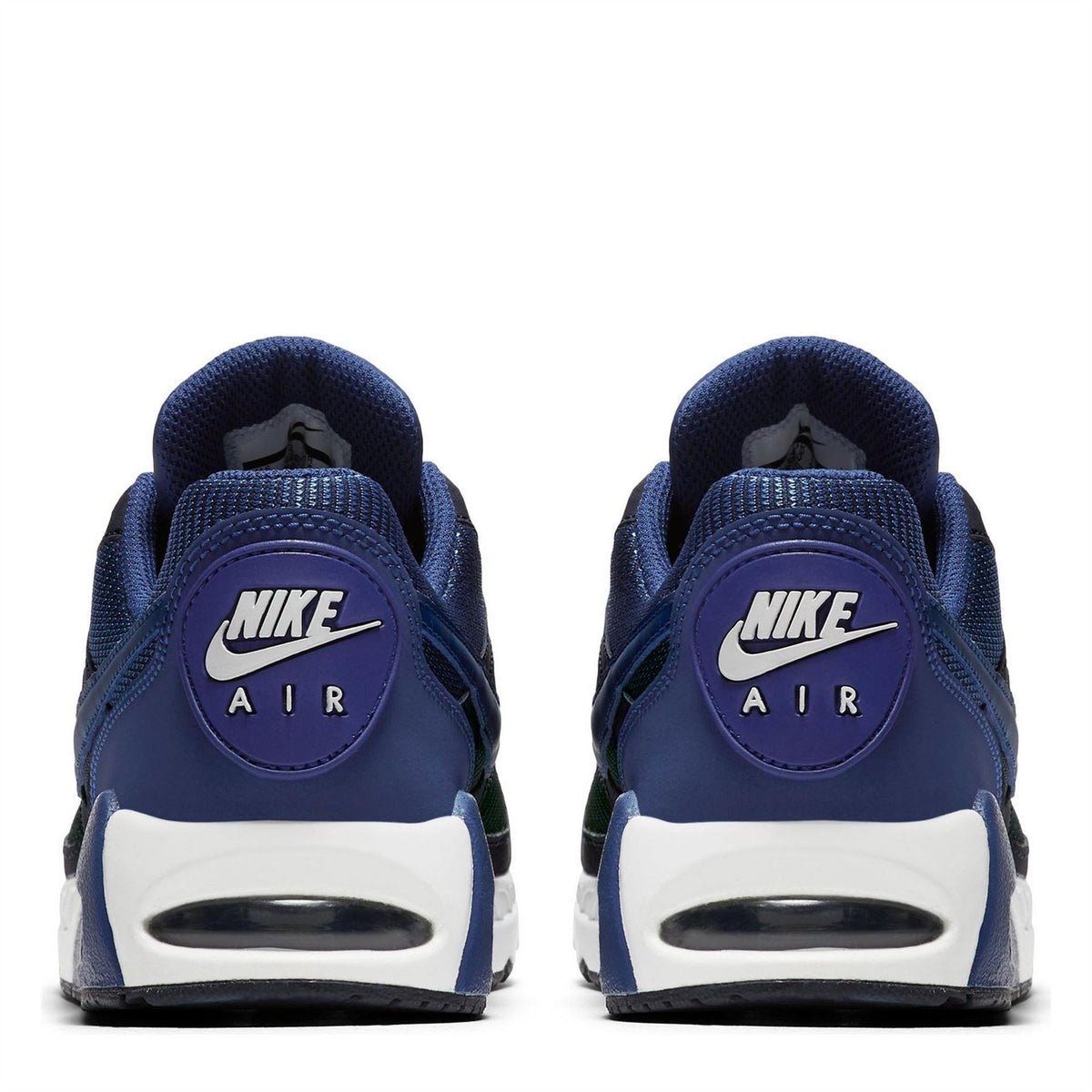 Navy junior Air Max sneakers with NIKE AIR heel badges and white midsole