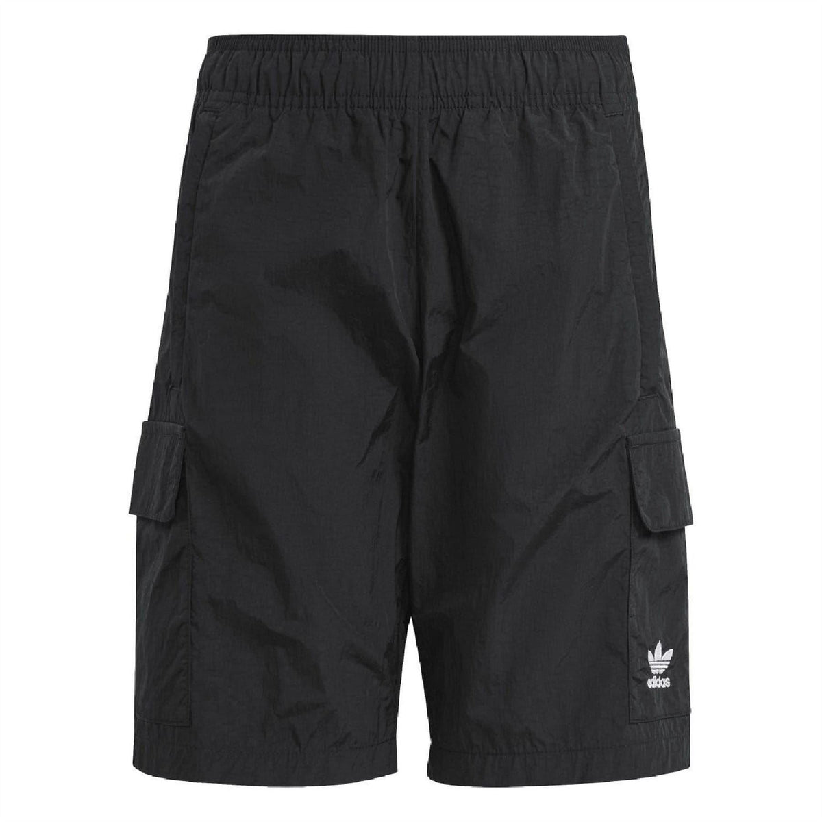 adidas Originals black cargo shorts with elastic waistband and side flap pockets