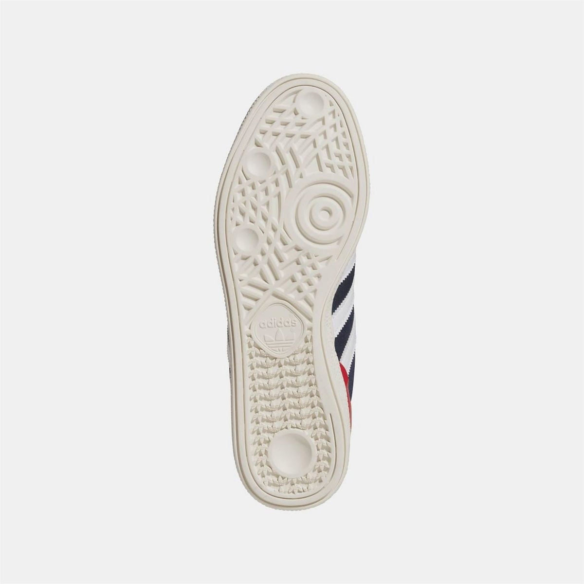 White outsole of adidas Originals sneaker with textured tread and adidas logo