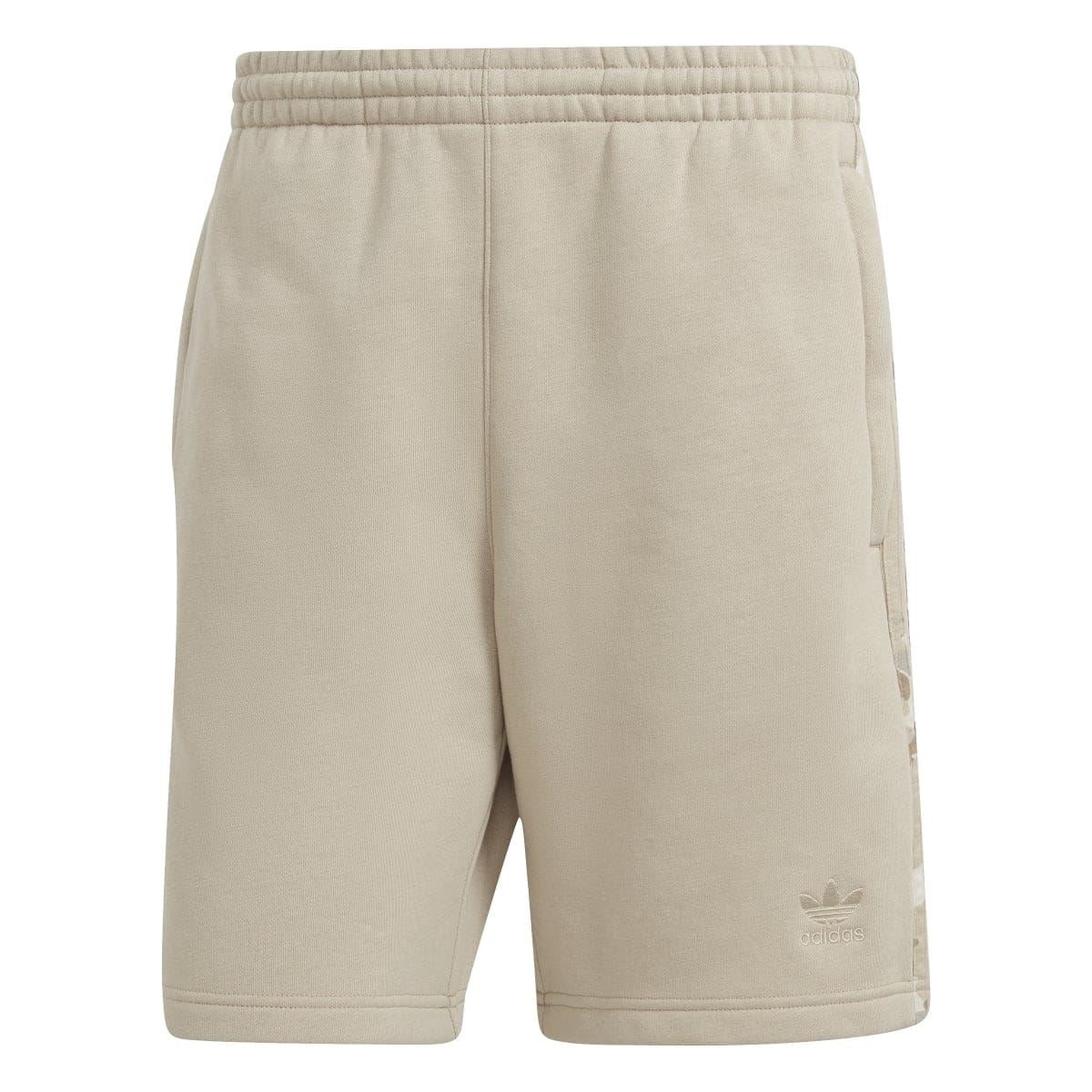 Sand adidas Originals graphic camo stripe shorts with elastic waistband and side detailing