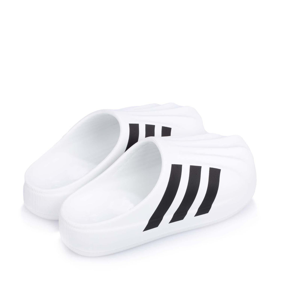 White adidas Originals adiFOM Superstar mule shoes with black triple-stripe branding