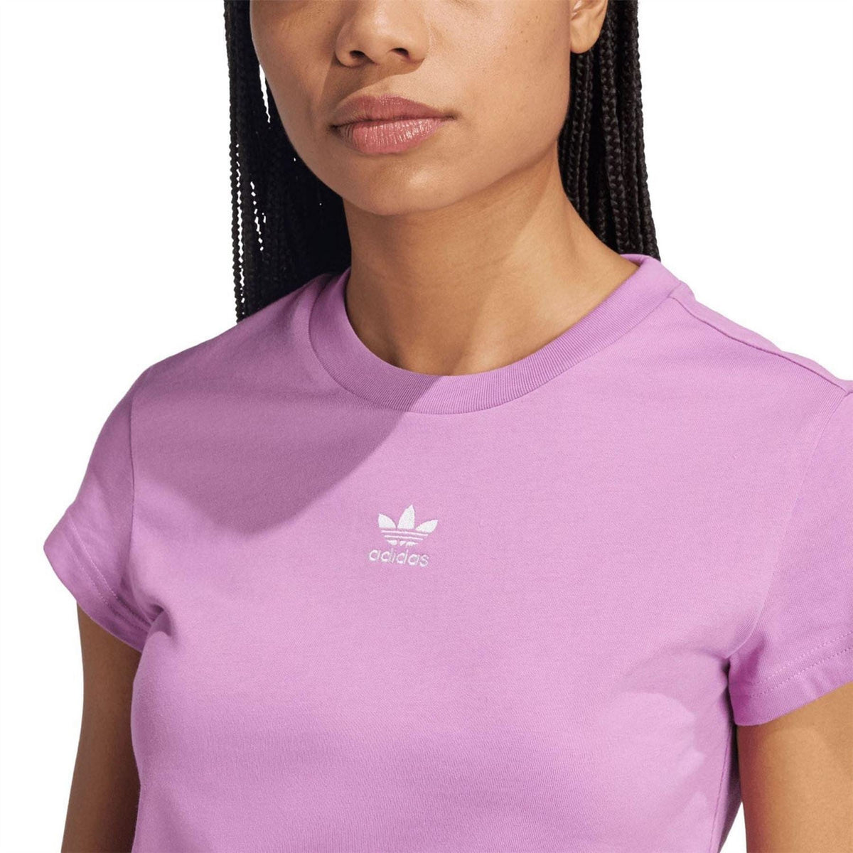 Purple crew-neck T-shirt with adidas trefoil logo near center chest
