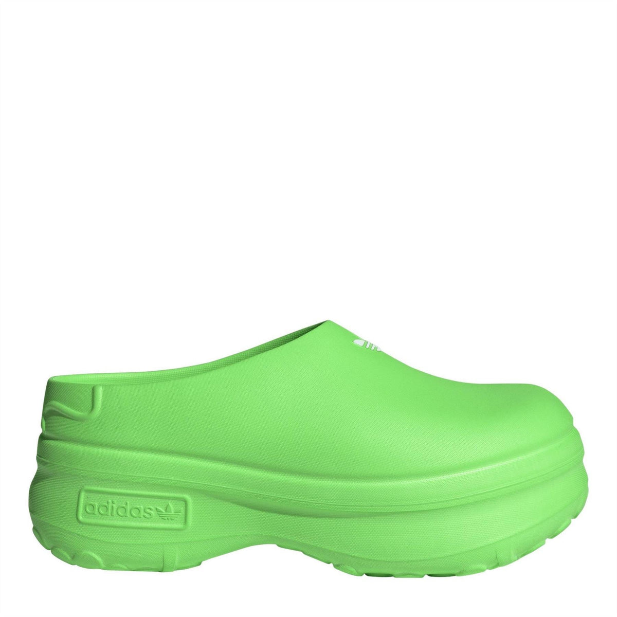 adidas Originals Adifom Stan M clog shoes, neon solar green side view with adidas logo