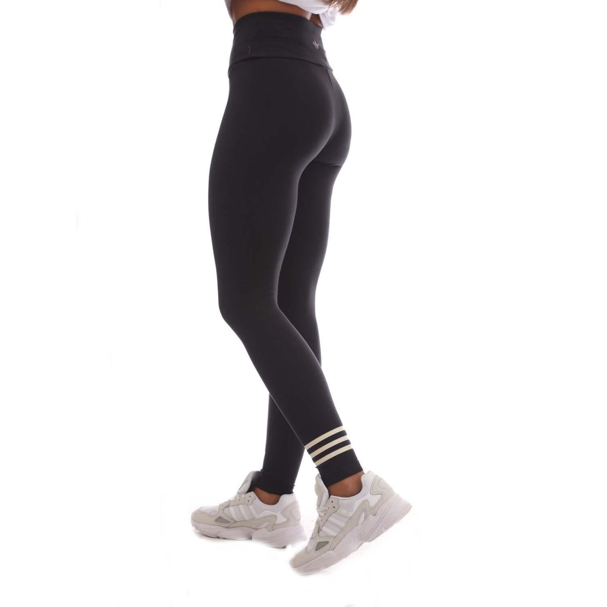 Black adidas Originals leggings with slim fit and striped ribbed ankle cuffs