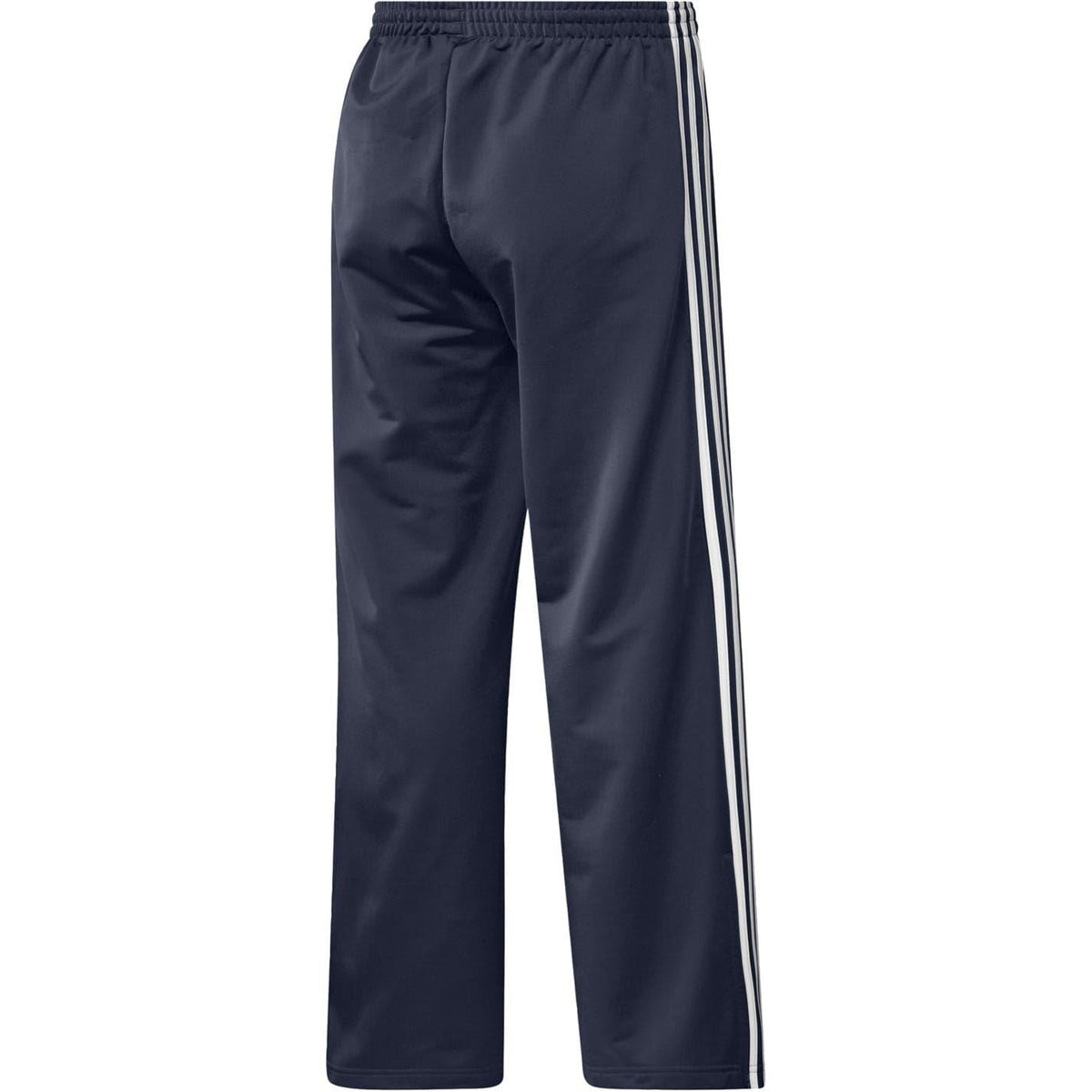 Navy wide-leg track pants with elastic waist and white side stripe taping