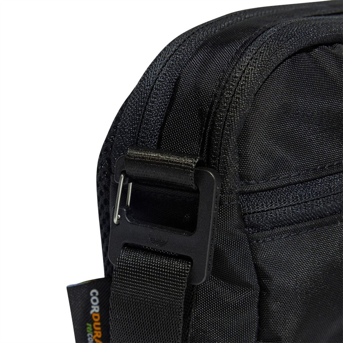 adidas Originals Essentials small Airliner bag for women, black nylon with adjustable shoulder strap and zippered compartments