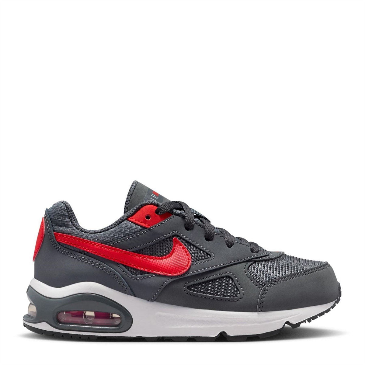 Grey boys' Nike trainers with red swoosh and clear air window
