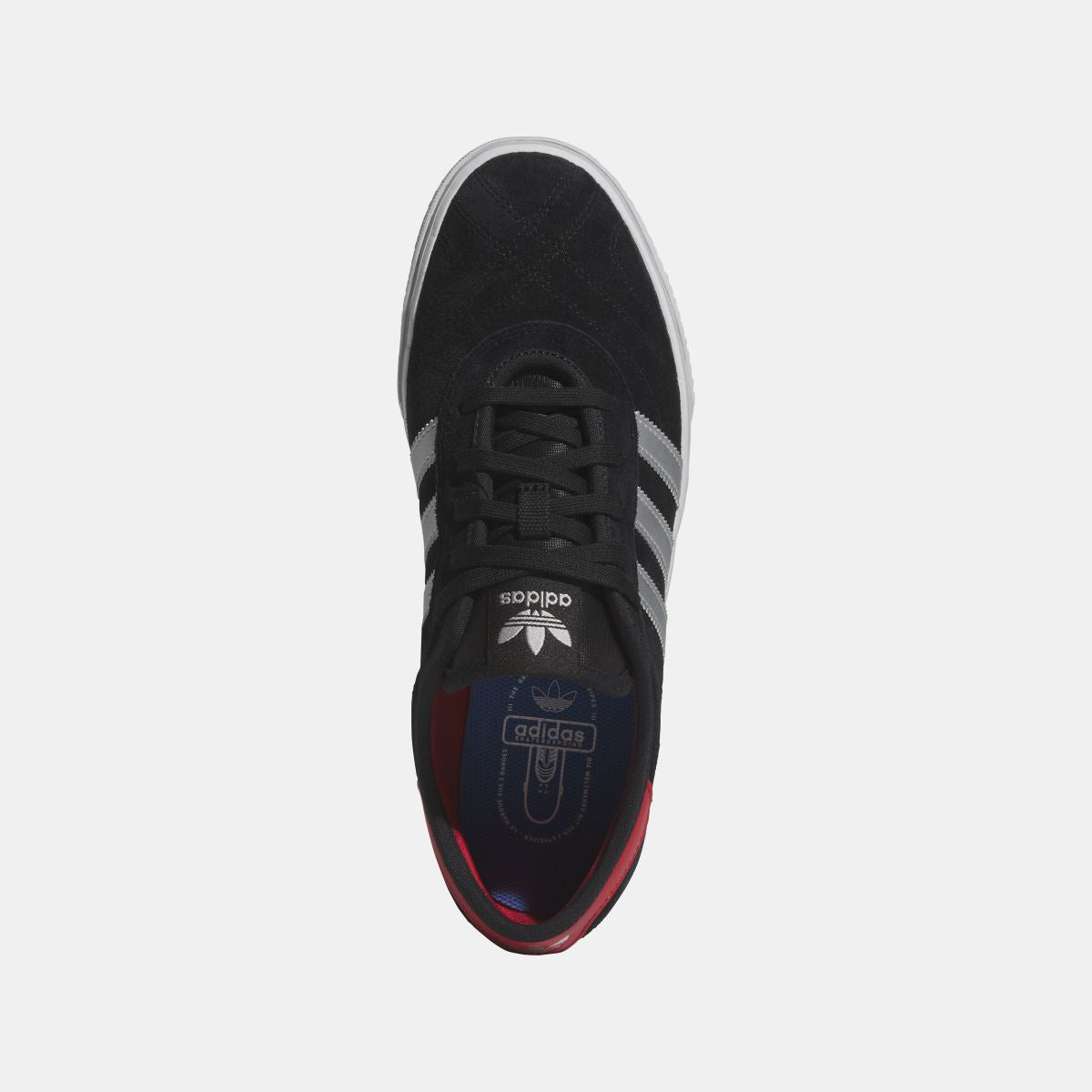 Black adidas Originals Adi Ease sneaker viewed from the front with lace-up and white stripes