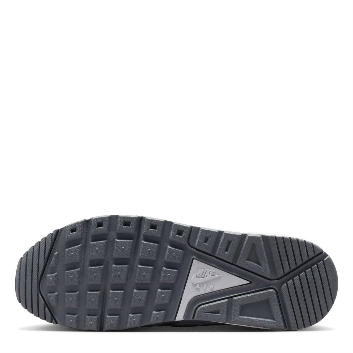 Women's white Air Max sneaker outsole with treaded rubber and Nike logo