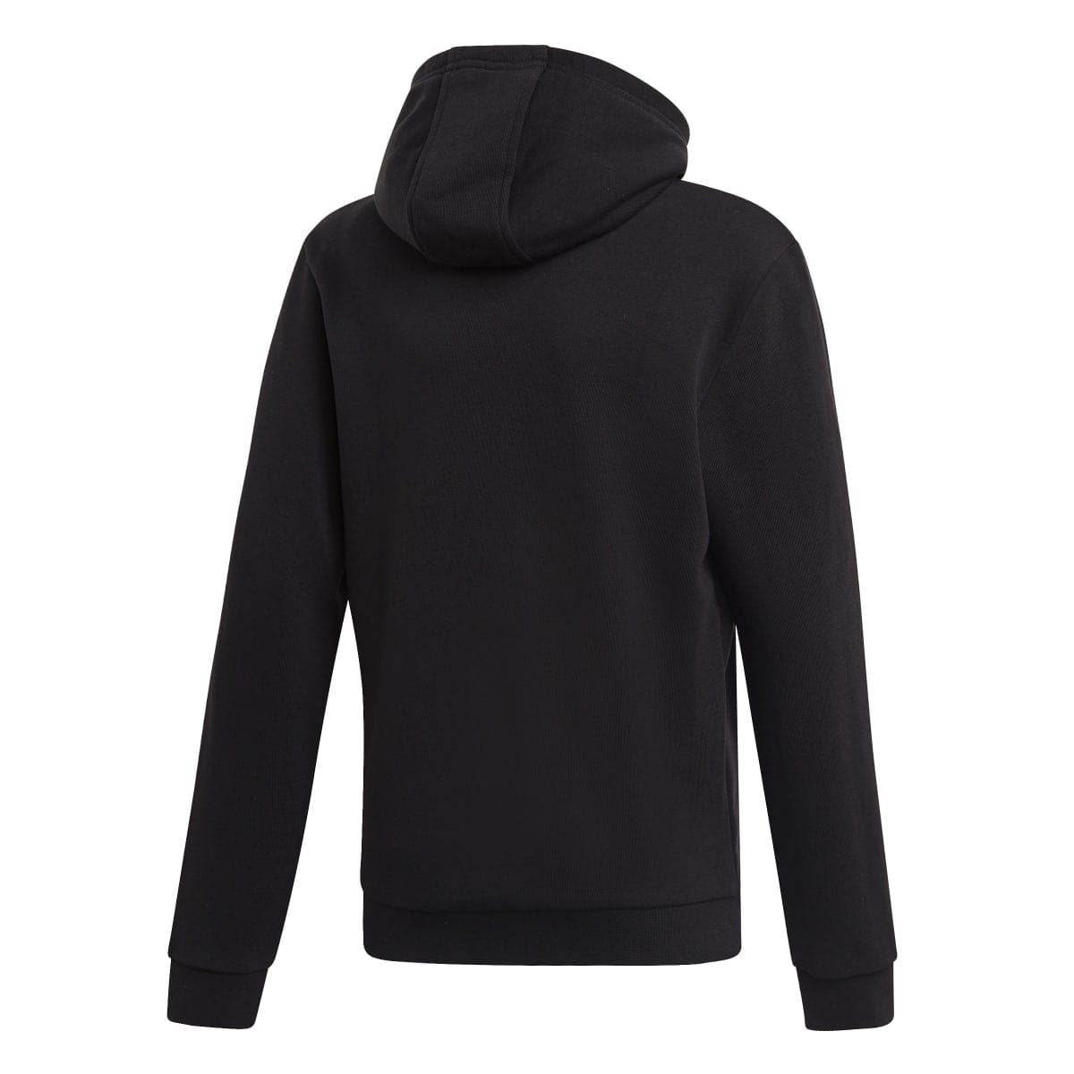 Black junior pullover hoodie with adjustable hood and ribbed cuffs