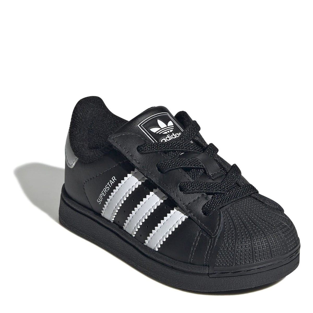 Kids adidas Superstar II sneakers, black textured upper with laces and logo patch