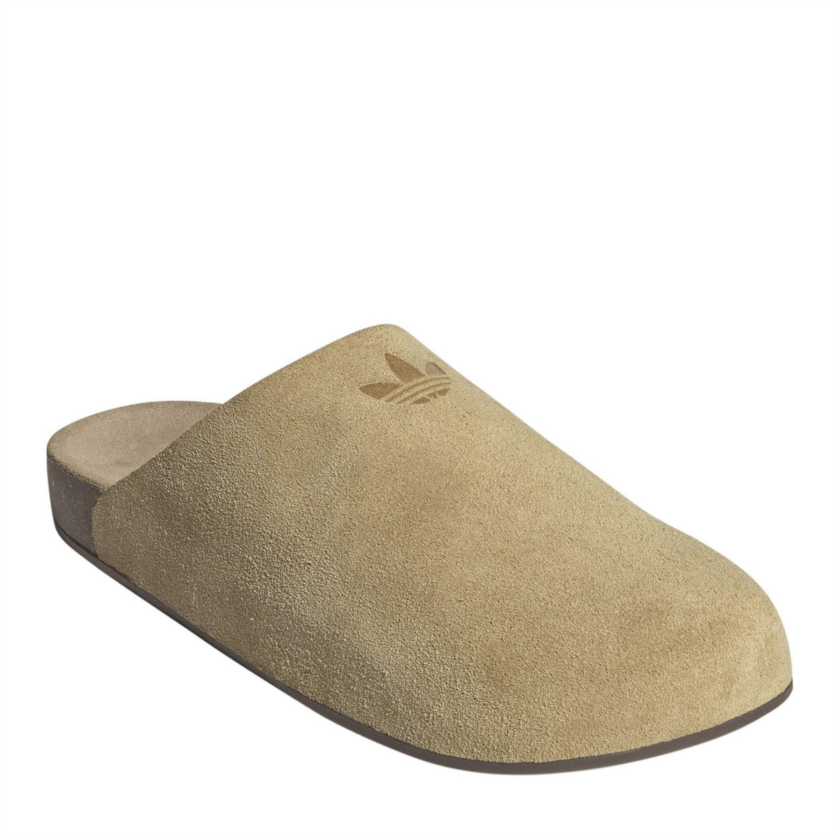 adidas Originals closed-toe two-tone mule, beige slide with adidas trefoil on top