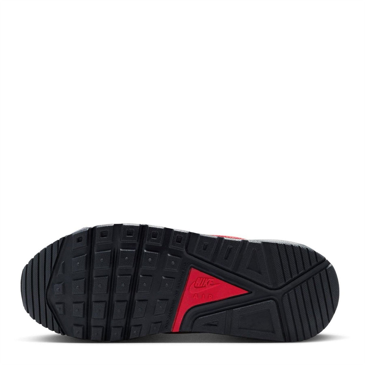Kids Nike Air Max Ivo outsole, dark rubber tread with red triangular accent