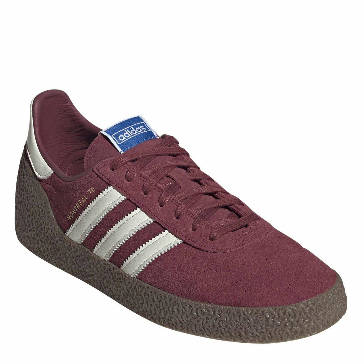 Adidas Originals low-top sneakers in maroon with white stripes and lace-up front
