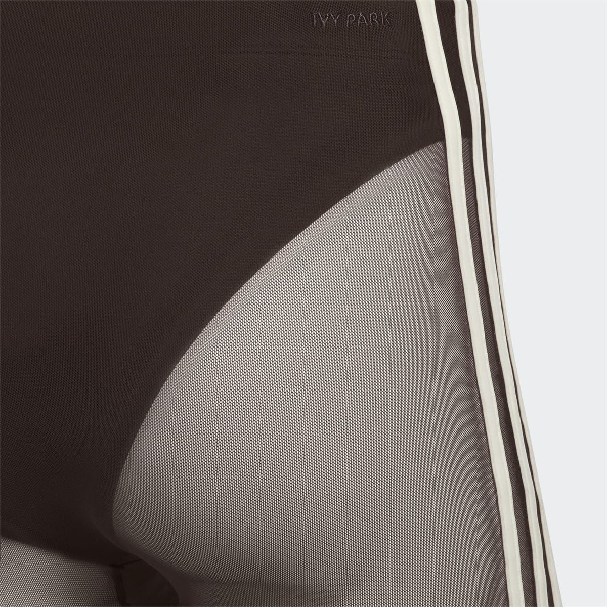IVY PARK brown mesh fabric detail with contrast side stripe trim