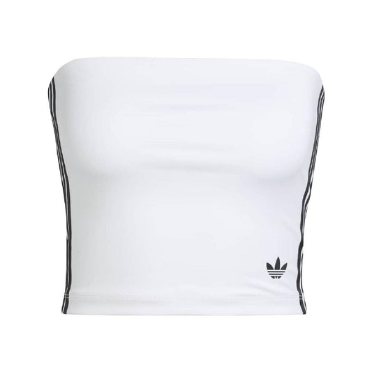 Adidas Originals white strapless tube top with black 3-stripe side detail and Trefoil logo