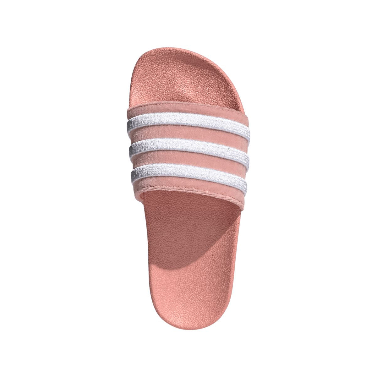 adidas Originals Adilette slide sandals mauve with white three-stripe strap, top view