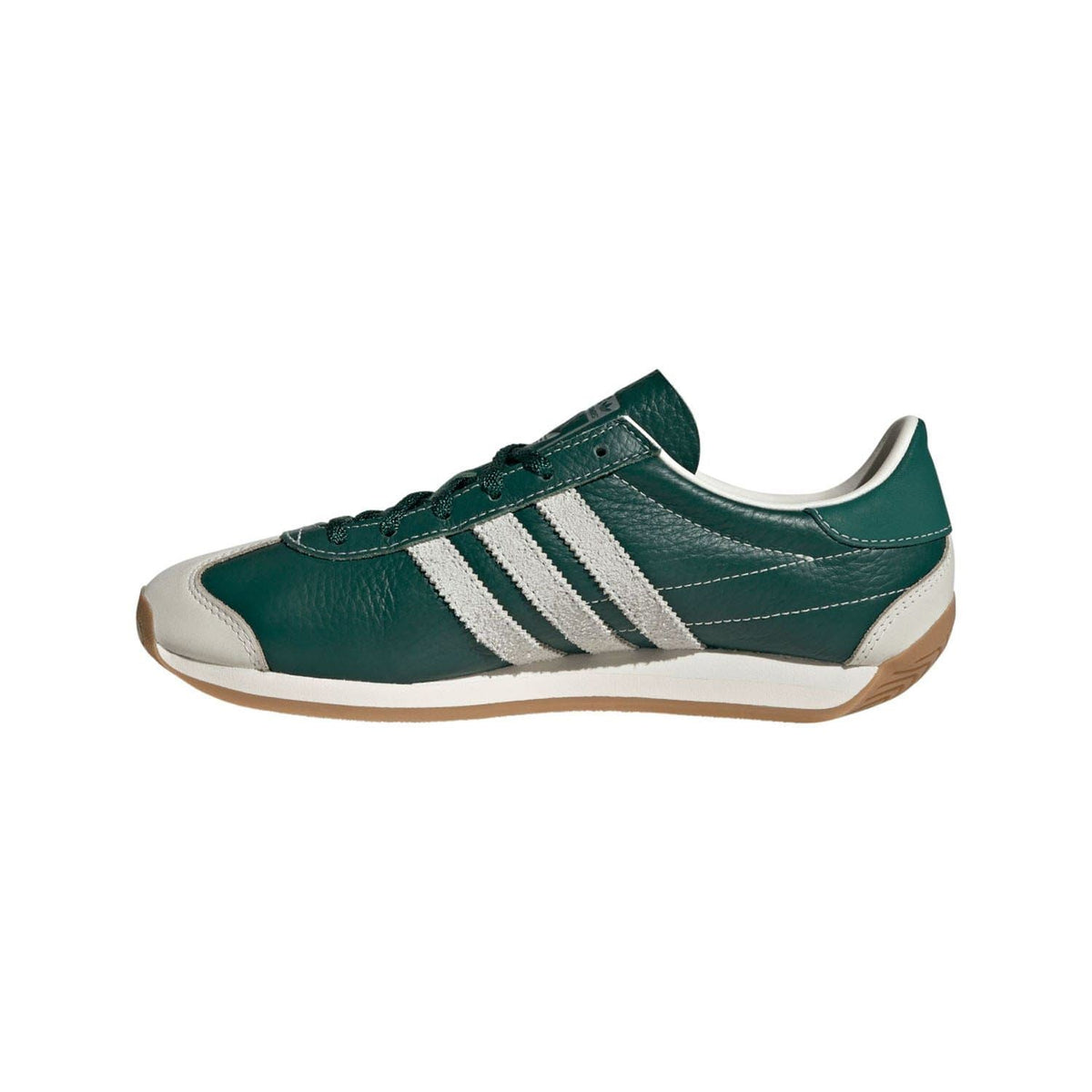 Green adidas Originals low-top trainers with white three stripes and lace-up front