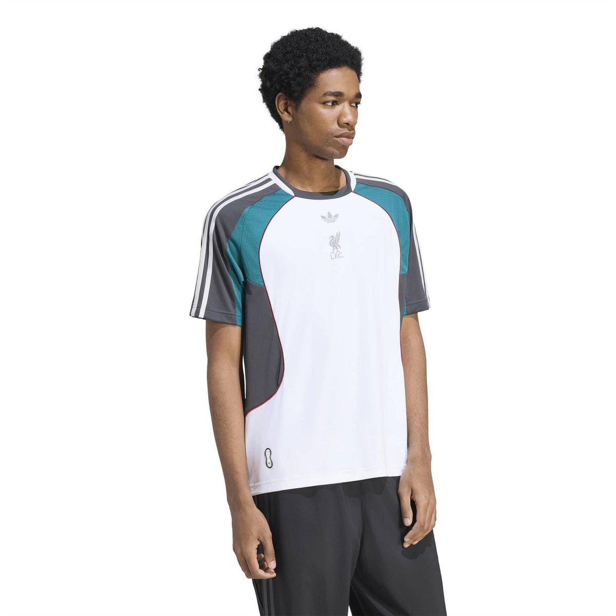 adidas Originals Liverpool FC jersey: white front with teal and dark gray sleeves