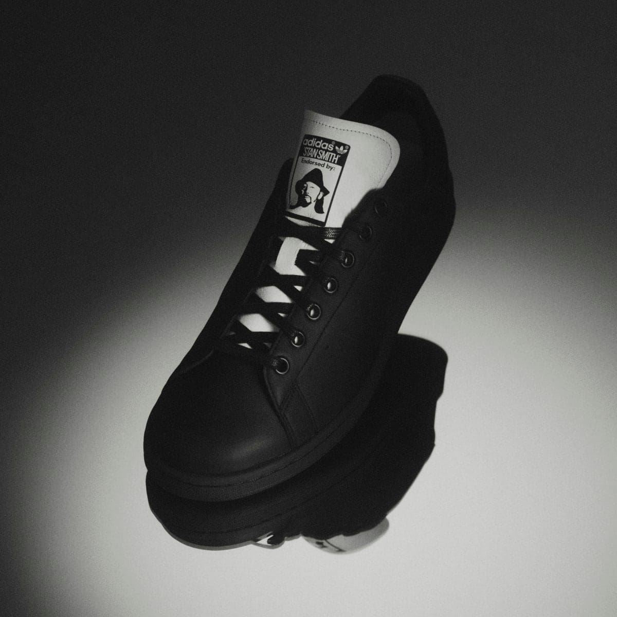 adidas Originals Yohji Stan trainers tongue label detail on black leather lace-up