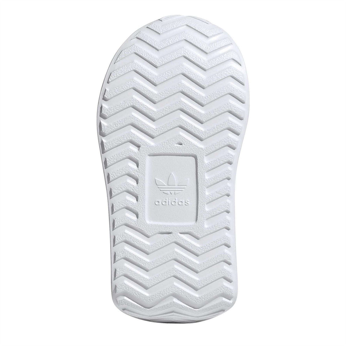 White rubber outsole with adidas logo and zigzag tread pattern