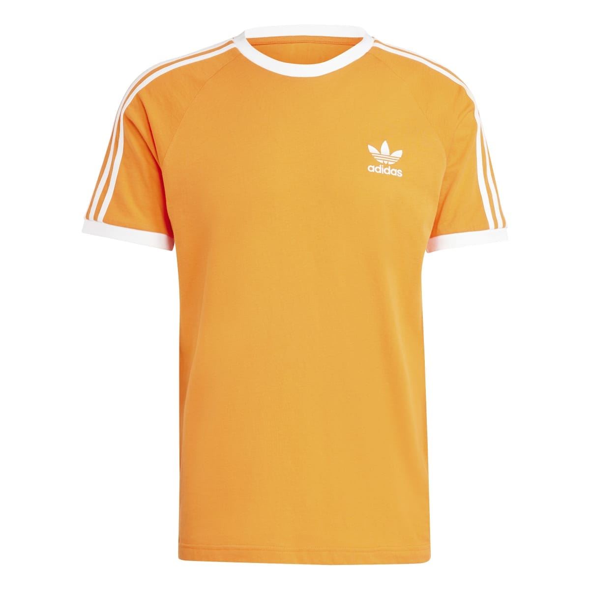 Orange adidas Originals Adicolor T-shirt with white crew neck and 3-stripe sleeves