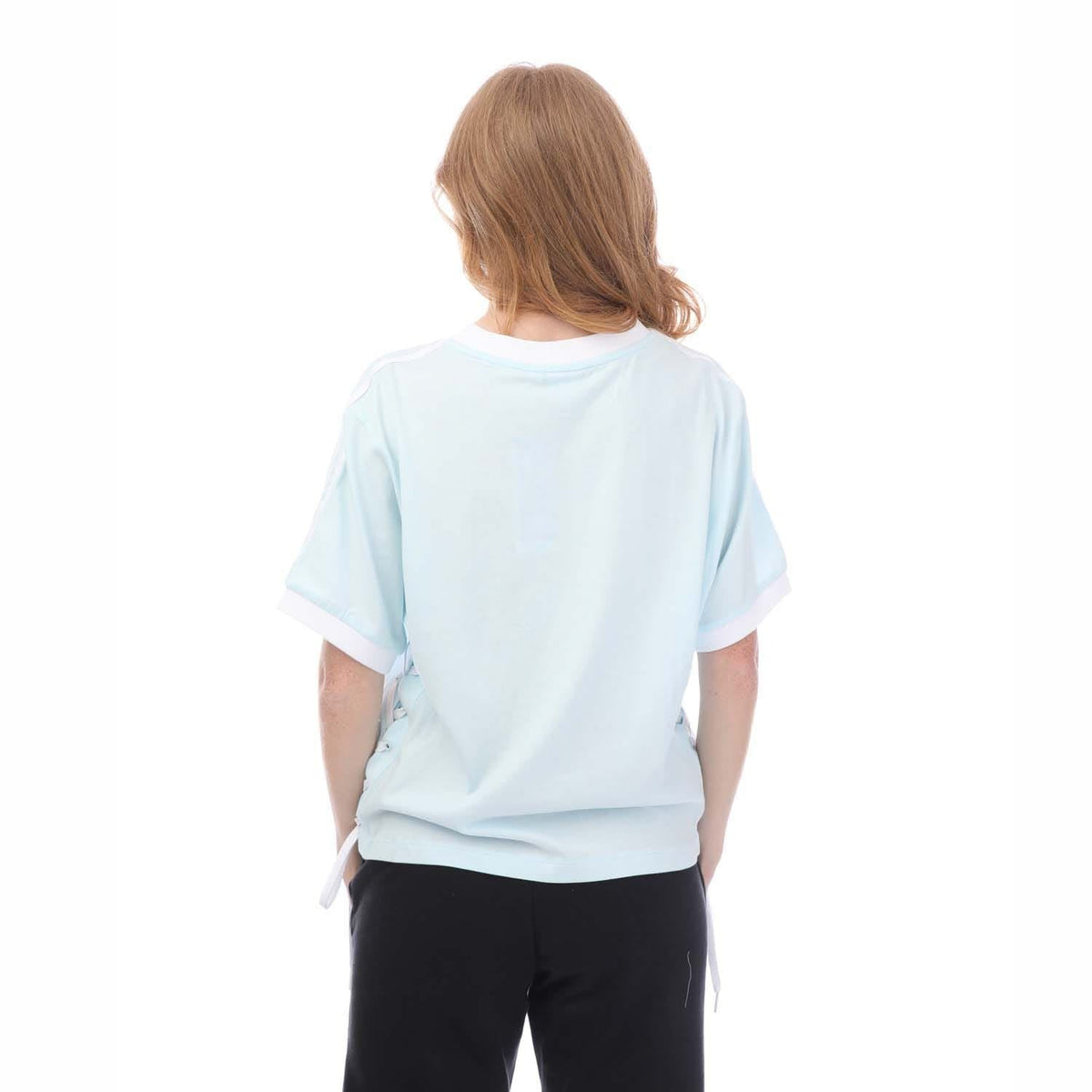 Light blue crew-neck T-shirt with short sleeves, plus size, back view