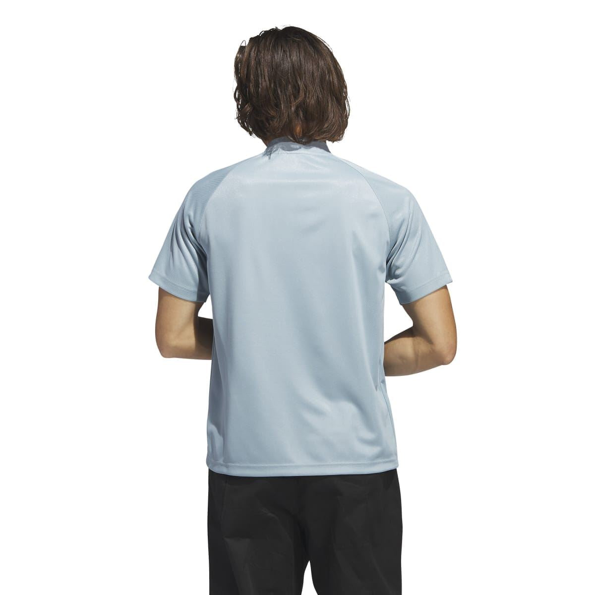 Light blue back view jersey T-shirt with V-neck and short sleeves