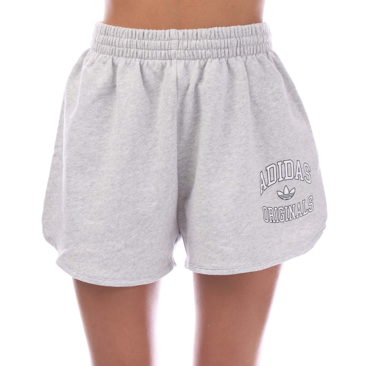 Light grey shorts with elastic waistband and Adidas Originals logo on right leg