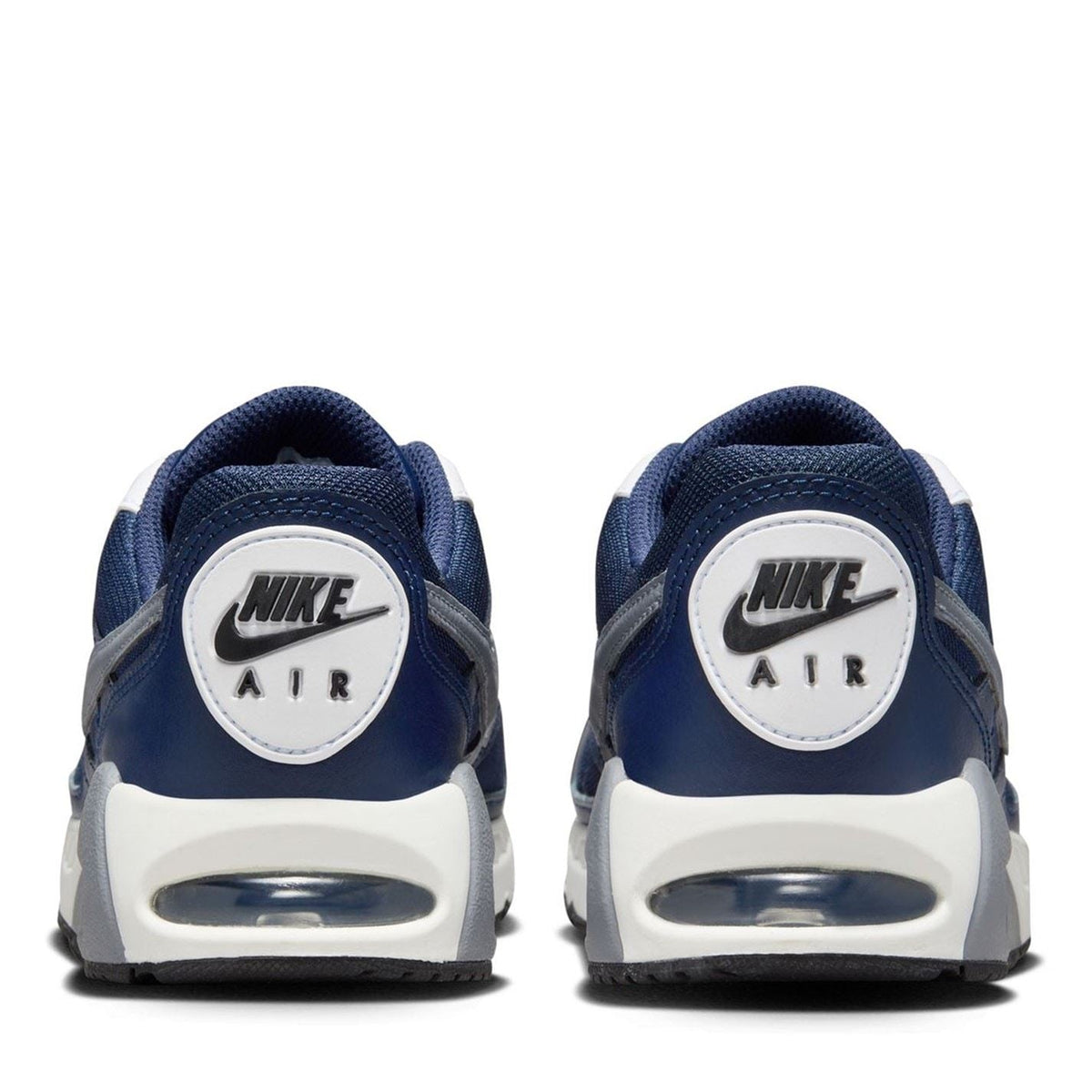 Navy boys' Air Max sneakers, rear view with Nike Air logo and heel cushioning