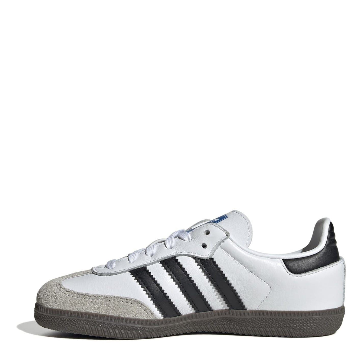adidas Originals Samba low-top sneakers in white with black triple stripes and lace-up front