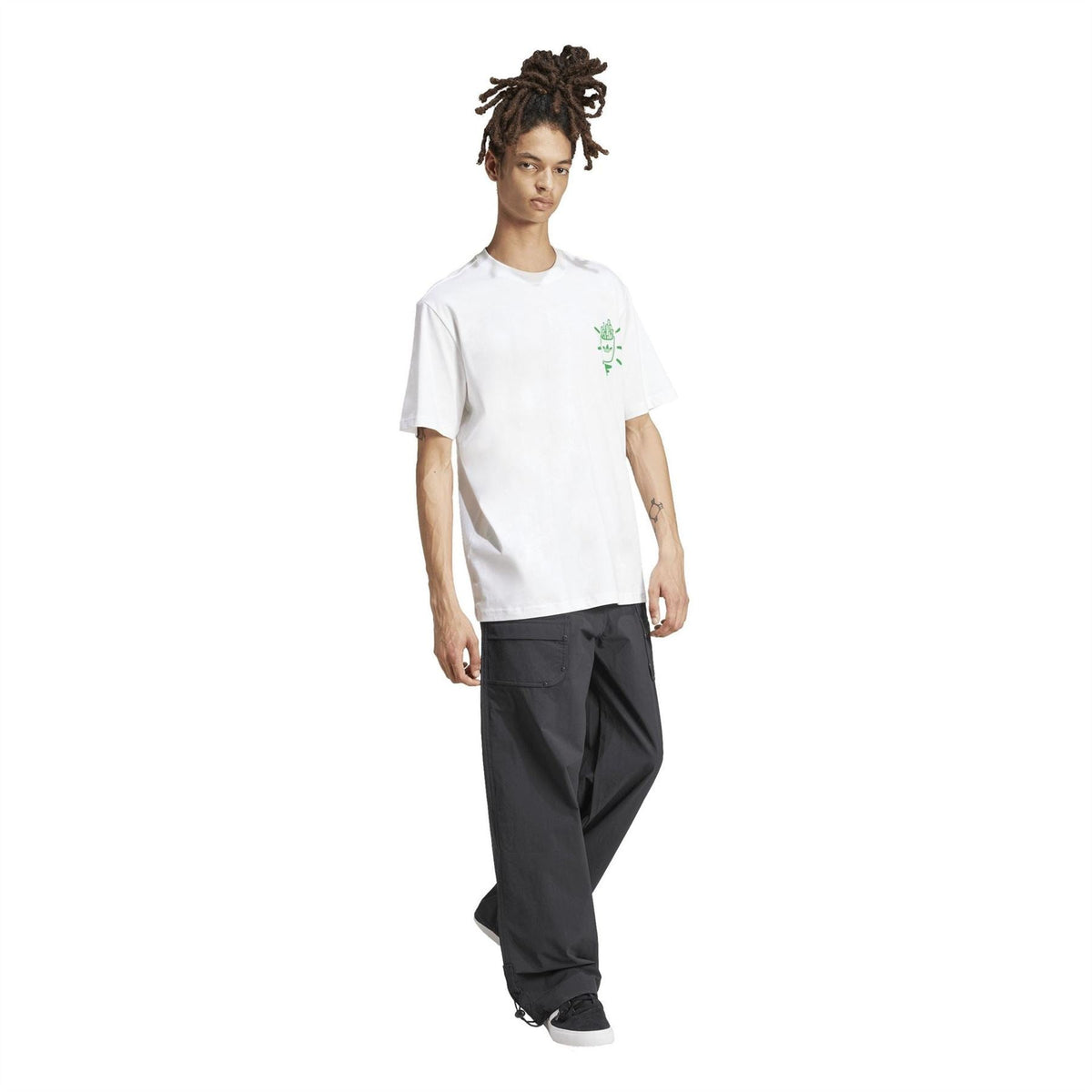 adidas Originals T-shirt, white, crew neck with small green front graphic