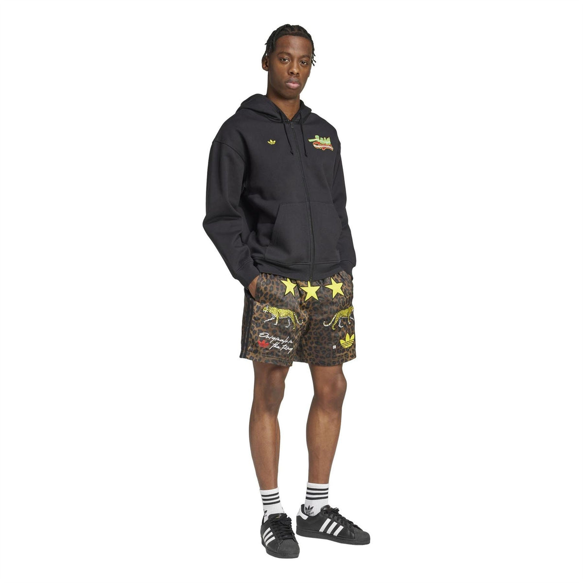 adidas Originals AOP Box Shorts with colorful abstract pattern, lightweight casual shorts for men and women