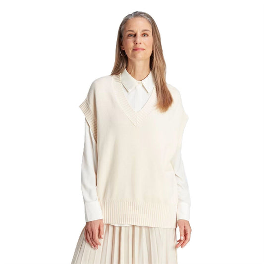adidas Originals knit vest in white, V-neck sleeveless with ribbed hem