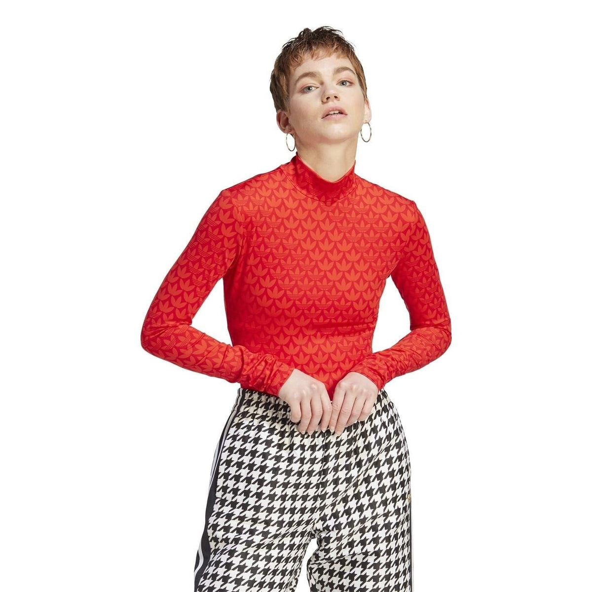 adidas Originals women's logo bodysuit featuring a sleek design, fitted style, and iconic adidas branding on the front.