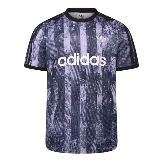 Men's adidas Originals short-sleeve T-shirt, abstract navy and purple vertical print